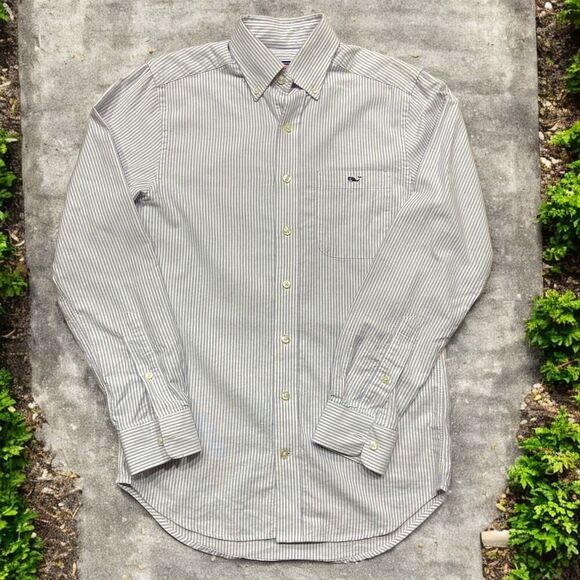 Vineyard Vines Slim Fit Tucker Pinstripe White Purple Button Front Shirt Mens XS - Picture 1 of 8